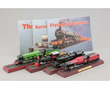 Three Train Engines with Tenders on plinths plus another Engine on Plinth - LMS Royal Scot, DB96GT2 4-4 Class, The General an