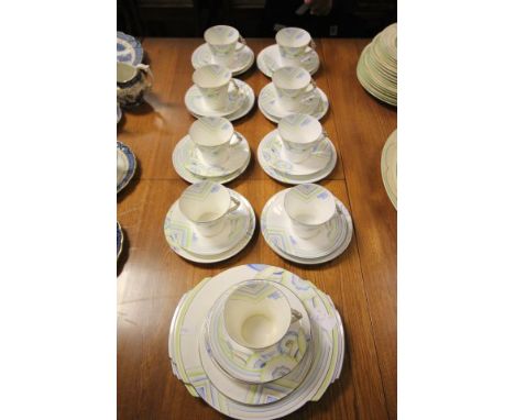 An Art Deco Royal Albert 'Rainbow' Tea Set comprising 9 cups, 12 saucers, 10 tea plates and 2 sandwich plates 