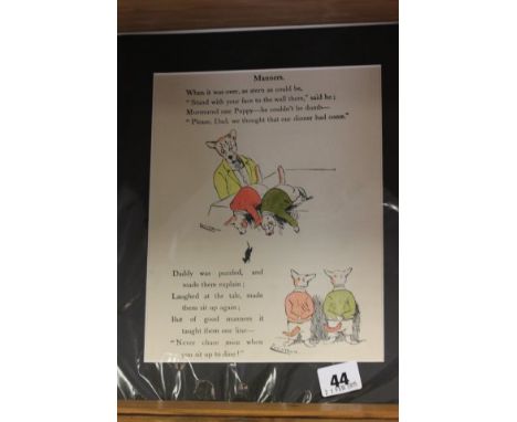 Mounted Louis Wain Print Poem called Manners