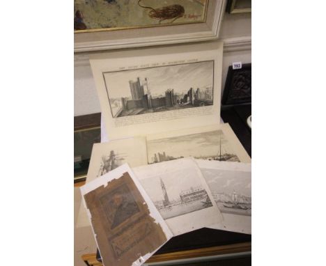 A Group of Unframed Prints including Two Rochester Castle, Three Black and White Prints of Venice, another black and white pr