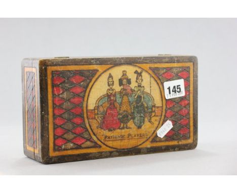 A 1920's Wooden Playing Card Box 'Patience Please' 