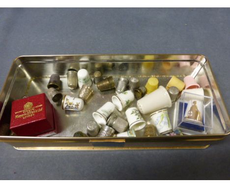 Two Charles Horner Thimbles, Two Silver Thimbles plus Various Plated and Ceramic Thimbles 