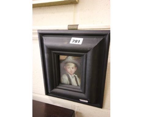 An Oil on Brass Portrait Miniature of a Boy in Country Attire 