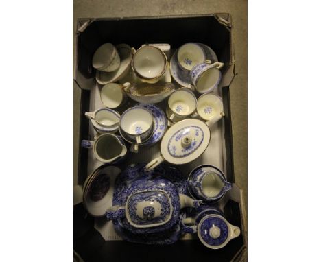 A Collection of Blue and White Ceramics including Copeland Spode Italian, Victorian Minton's Tea Set, Pink Lustre Cup and Sau