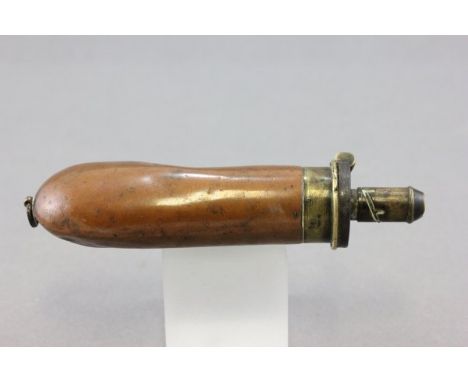 A Small 19th century Copper and Brass Powder Flask, long plain body