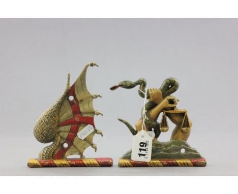 Two Painted Cast Iron Plaques - Scales of Justice and George and the Dragon  