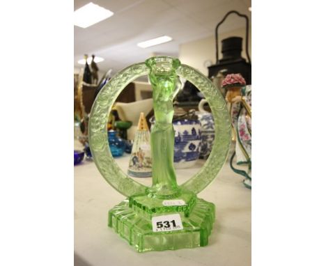 A Green Glass Art Deco Candlestick 