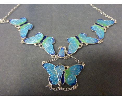 A Pretty Silver and Enamel Butterfly Necklace