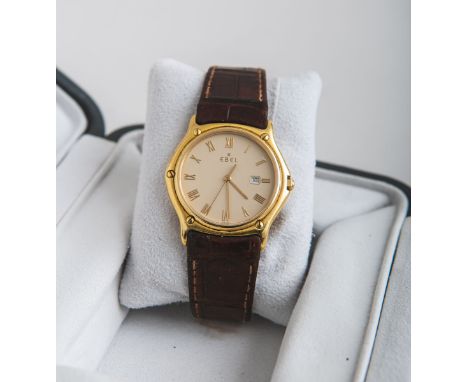 Ebel - Herrenarmbanduhr 750, Sportuhr, Quarz, orig. Faltschließe 750, Lederarmband, imorig. Etui, anbei zwei neuwertige Armbä