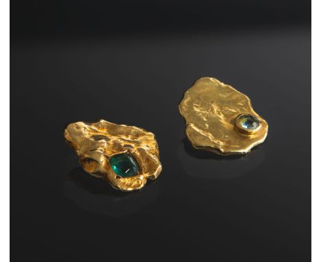 Paar Anhänger 585 GG (Juwelier Kley), m. versch. Steinbesatz, je gestempelt: Feingehalt /Hersteller, Gesamtgewicht ca. 18,33 