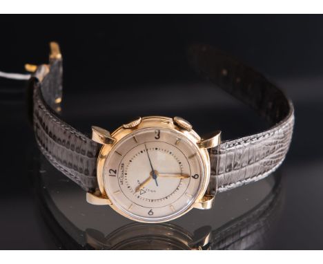Jager-LeCoultre - Herrenarmbanduhr (1950er Jahre), Memovox, silberf. Zifferblatt m. arab.Ziffern, Handaufzug, Gehäuse 417 Gol