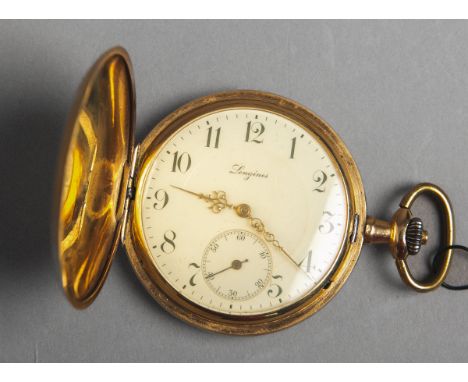 Herrensavonnette 585 GG (Longines, Anfang 20. Jh.), weißes Zifferblatt m. schwarzen arab.Ziffern, kl. Sekunde, Gehäusenr.: 23