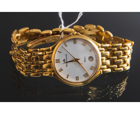 Maurice Lacroix - Herrenarmbanduhr 750 GG, weißes Zifferblatt m. goldf. röm. Ziffern,Datumsanzeige, gestempelt: Feingehalt, G