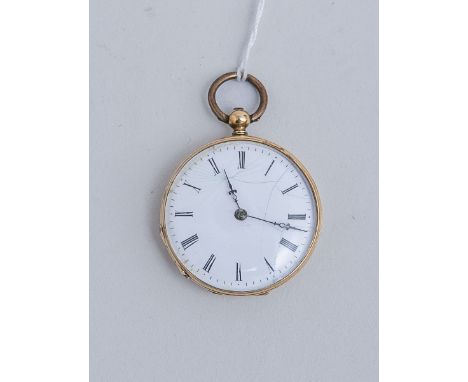 Damentaschenuhr mit Schlüsselaufzug 750 GG (19. Jh.), helles Zifferblatt m. röm. Ziffern,"Cylindre en Trous en Rubis", gestem