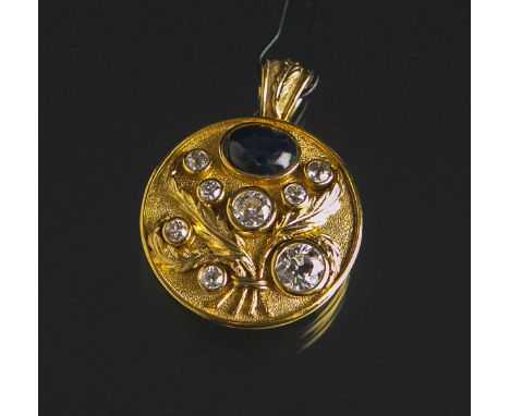 Medaillon / Anhänger 585 GG, besetzt m. 8x Diamanten im Brillantschliff, davon 1x ca.1.15ct/P2/H, 1x ca. 0.6ct/si1/H, 6x ca. 