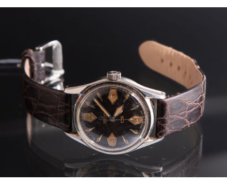 Certina - Herrenarmbanduhr, Automatic DS, schwarzes Zifferblatt, Metallgehäuse,Lederarmband m. Dornschließe. Werk läuft an, g