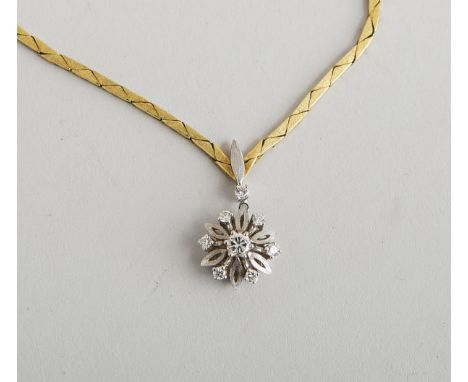 Collier 585 GG/WG, besetzt m. einem Diamantanhänger, Gewicht ca. 17,40 g.