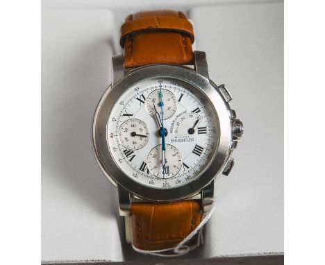 Michel Herbelin Newport - Herrenarmbanduhr, Stahlgehäuse, weißes Zifferblatt m. schwarzenarab. Ziffern, Chronograph, Automati