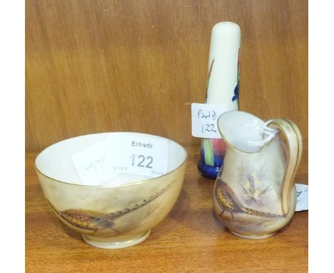 A Worcester Royal China Works miniature jug, 6.5cm high and a bowl, 7.5cm diameter, 4.2cm high with hand painted decoration o