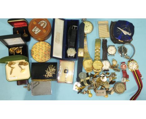 A plated Dupont lighter and a quantity of wrist watches and cufflinks.