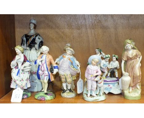 A pair of small Royal Dux figures of a young girl and boy with ewers, 18.5cm high, a Continental porcelain match holder in th