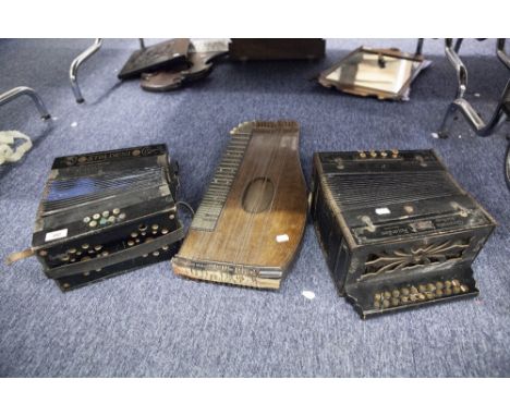 STELDENI SMALL SIZE PIANO ACCORDION, A CHROMATIC SMALL ACCORDION AND A ZITHER (ALL A.F.)  