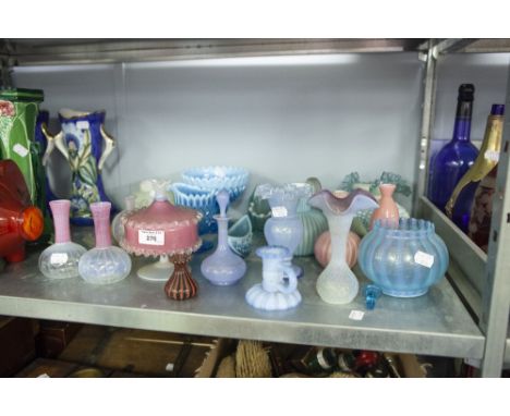 SELECTION OF MAINLY PALE BLUE AND PINK EARLY TWENTIETH CENTURY AND LATER GLASS WARES TO INCLUDE; PALE BLUE MOULDED GLASS PEDE