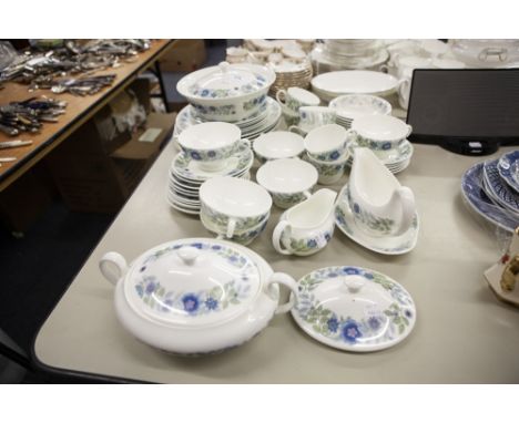 FORTY EIGHT PIECE WEDGWOOD 'CLEMENTINE' PATTERN POTTERY PART DINNER AND TEA SERVICE, including: SAUCE BOAT AND STAND, TWO TUR