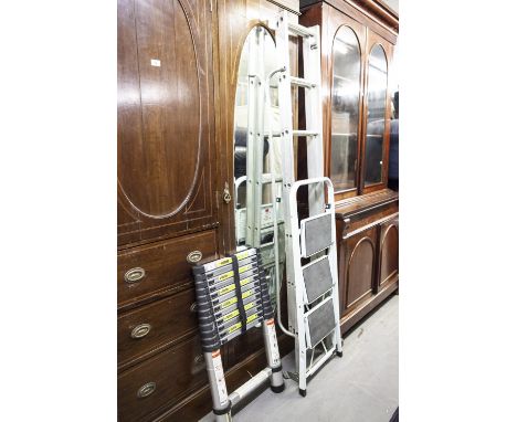 ALUMINIUM EXTENSION LADDER; AN EXTENDING STEP LADDER AND THREE TIER PLATFORM STEPS 