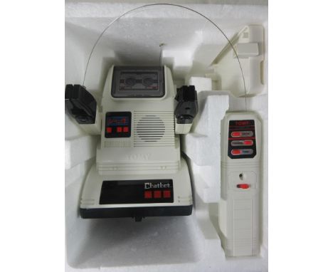 A boxed 1980s Tomy 'Chatbot' Robot. One of the  series of popular Tomy robot remote control toys  of the mid-1980s, which inc