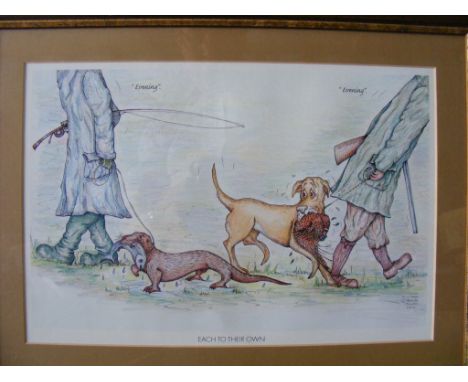 Framed Dog/Shooting interest Print after Amanda  Chandler, Each to their own. approx 12 x 16.