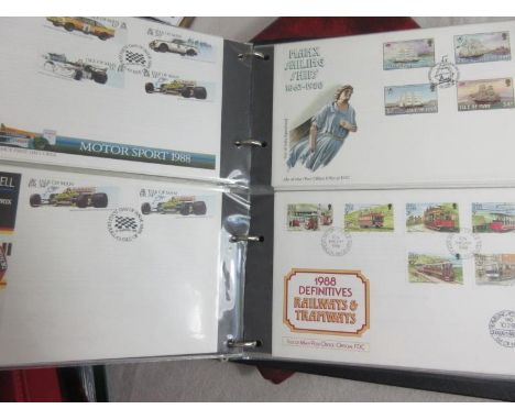 Album cont colln First Day Covers, all Isle of  Man, 1980s-early 1990s, good mix of subjects,  approx 88.