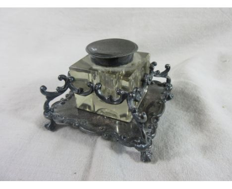 An early 20th Century ornate sillver-plated  Inkwell, approx 9cm square.