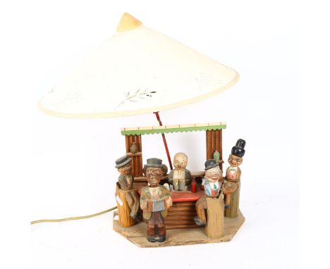 A 1950s Italian Tyrolian Folk Art bar set, by Anri, figures with pull-out heads revealing various bar tools, converted to lam