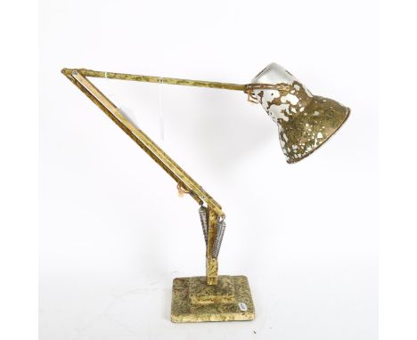 HERBERT TERRY - a Vintage mottled cream painted and gilded anglepoise desk lamp, shade diameter 14.5cm 