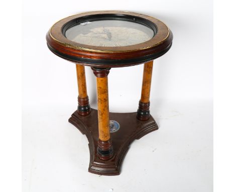 A Franklin Mint Royal Geographical Society circular occasional table, with an inset clock top (quartz movement), W40cm x H49c