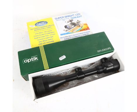 A Clulite super bright LED gun light, model no. MG125, in box, and a Richter Optik rifle scope, in box 