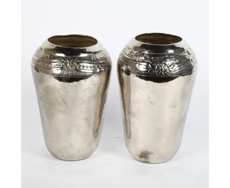 A pair of Art Nouveau silver plated vases, height 22cm 