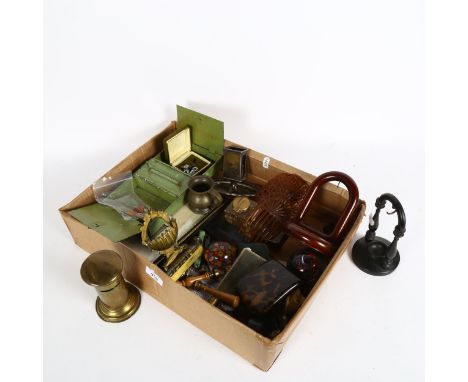 Vesta, pocket watch holders, comb, paperweight, money box and other interesting items 