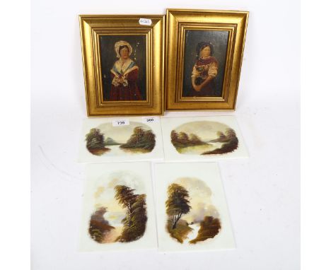 A set of 4 miniature watercolour paintings on ceramic, 13cm x 18cm