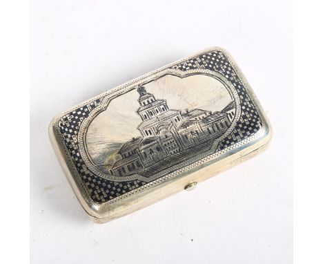 A 19th century Imperial Russian silver and niello rectangular snuffbox, with engraved decoration, length 9cm 