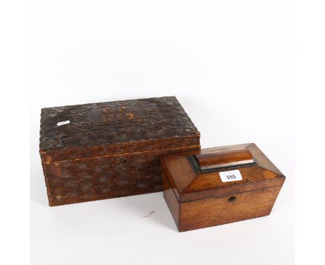 A Regency mahogany sarcophagus tea caddy, and a Victorian carved box (CP 1869) 