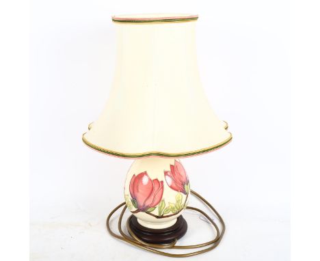 A Moorcroft ceramic table lamp with shade, height including shade 45cm