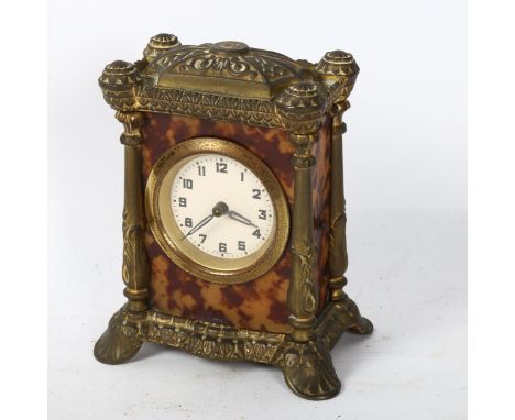 A German embossed brass-cased 8-day carriage clock, height 13cm 