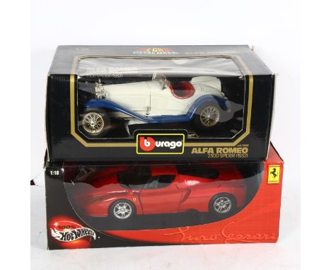 HotWheels Diecast Red Enzo Ferrari Burago 1932 Alfa Romeo 2300 Spider, 1:18 scale models 