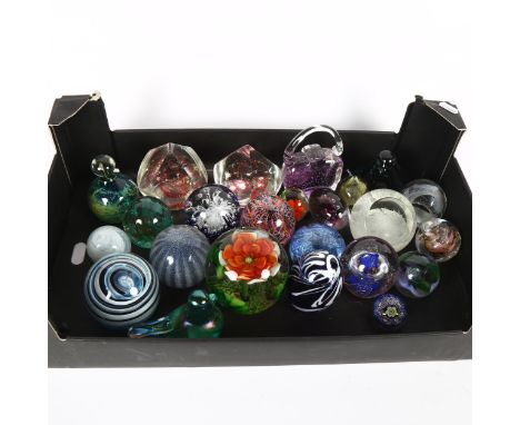 A tray of glass paperweights, including Mdina, Isle of Wight, Gozo, Caithness and Guernsey