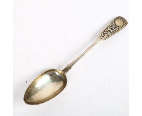 A Russian Fiddle pattern silver tablespoon, with engraved decoration 