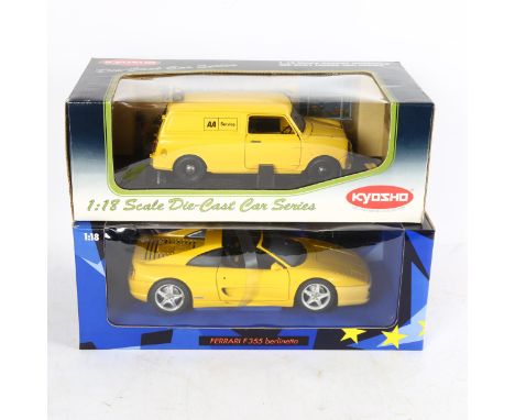 UT Yellow Ferrari F355 Belimetta, and Kyosho Yellow AA Minivan, 1:18 scale models 