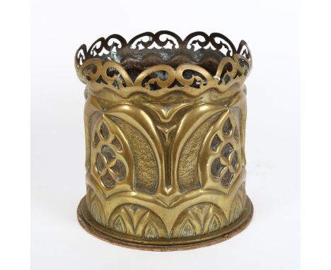 A large Art Nouveau military trench art cannon shell jardiniere, height 23cm, diameter 23cm 