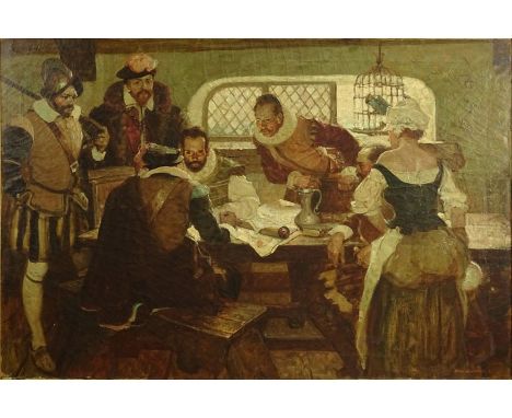 Daniel Content, American  (1902-1990) Oil on Canvas, Illustration "Act of Faith" Signed Lower Right Dan Content '27. Old Rest